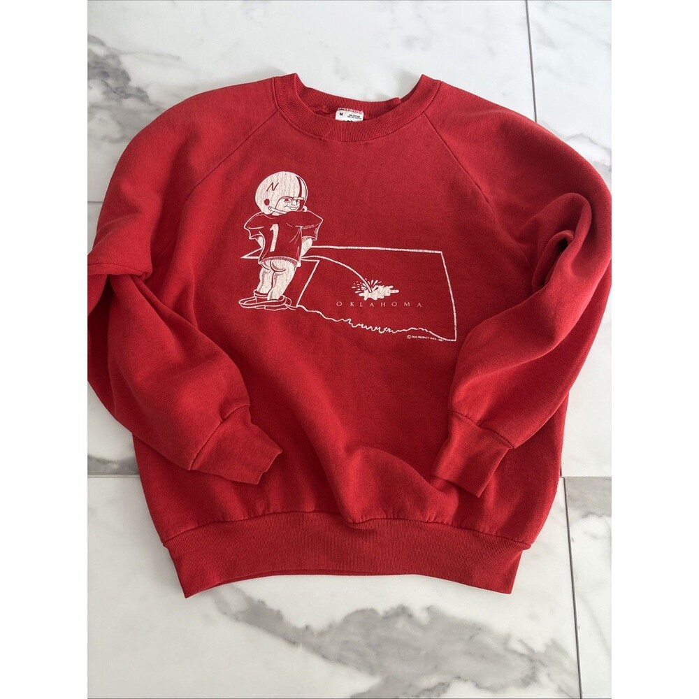VTG 1980s Nebraska Cornhuskers Oklahoma Sooners Sweatshirt Fruit of the Loom M - Picture 7 of 7